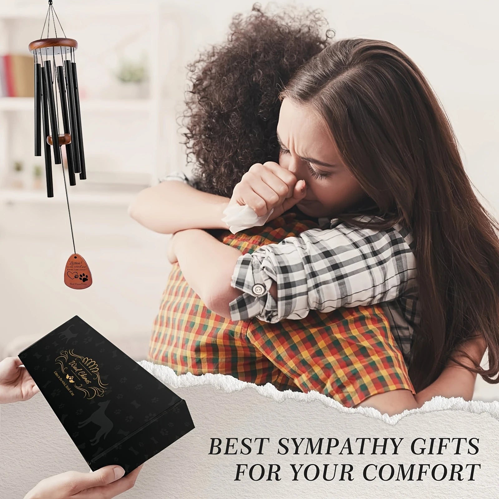 Dog Memorial Wind Chimes - Sympathy Gift for Pet Loss, Metal Tubes & Consolation Gift Cards (Black) | Bereaved Gift for Dog Love