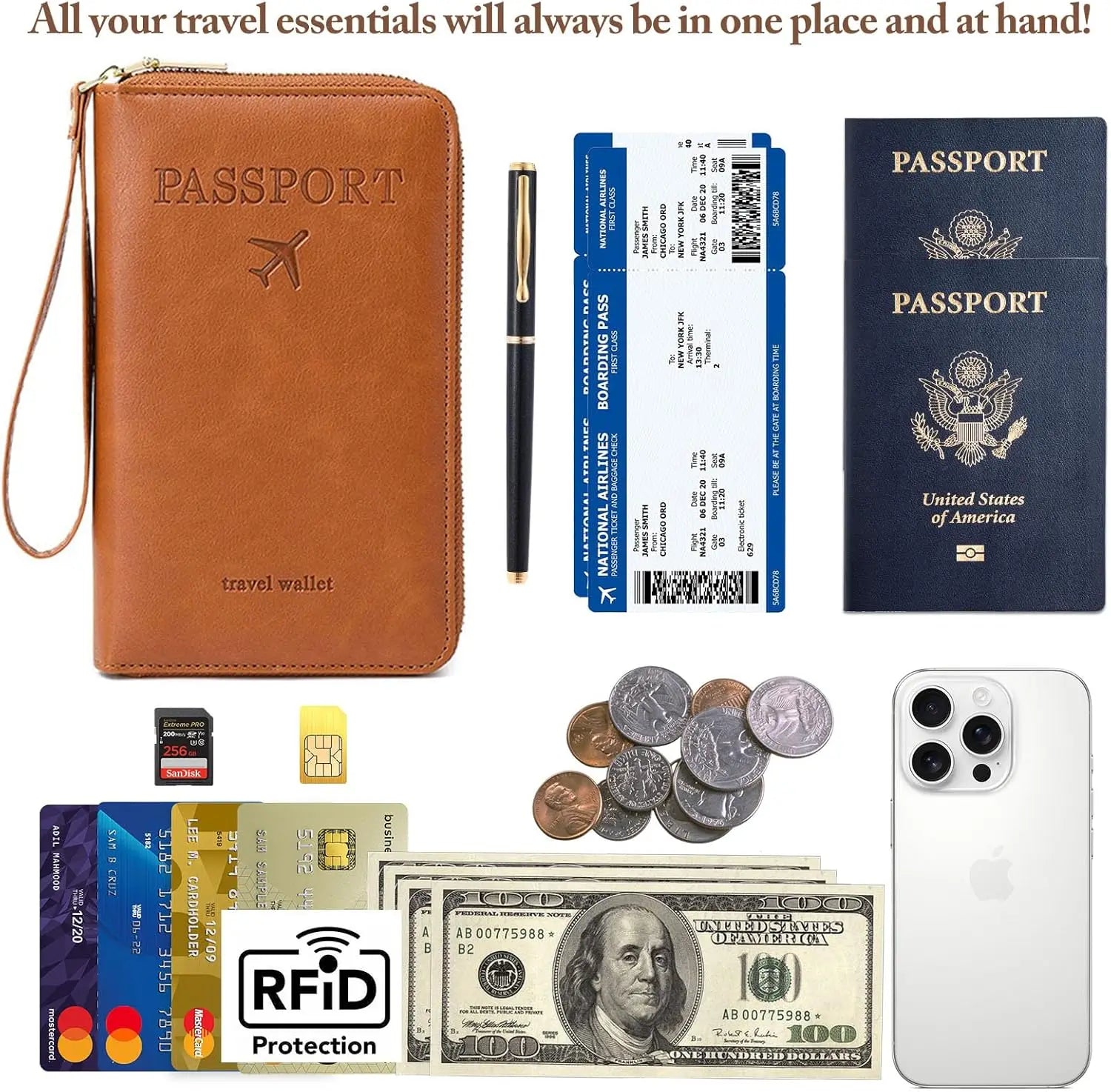 RFID Passport Holder with Card Slots for Travel