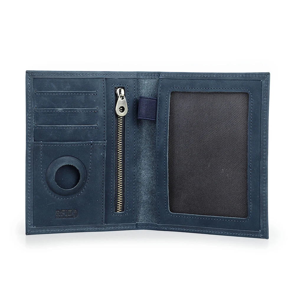 Genuine Cow Leather Passport Holder Travel Wallet with Airtag Case