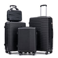 4 Pcs Luggage Set 14'' + 20'' +  24'' +  28'' - Spinner Wheels - Carry On Suitcase, Iron Pull Rod, Combination Password Lock, 14 Cosmetic Case Black