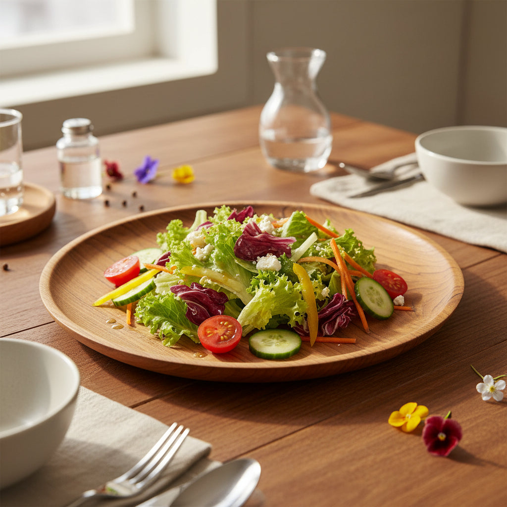 Wooden plate with a natural grain pattern on a white background