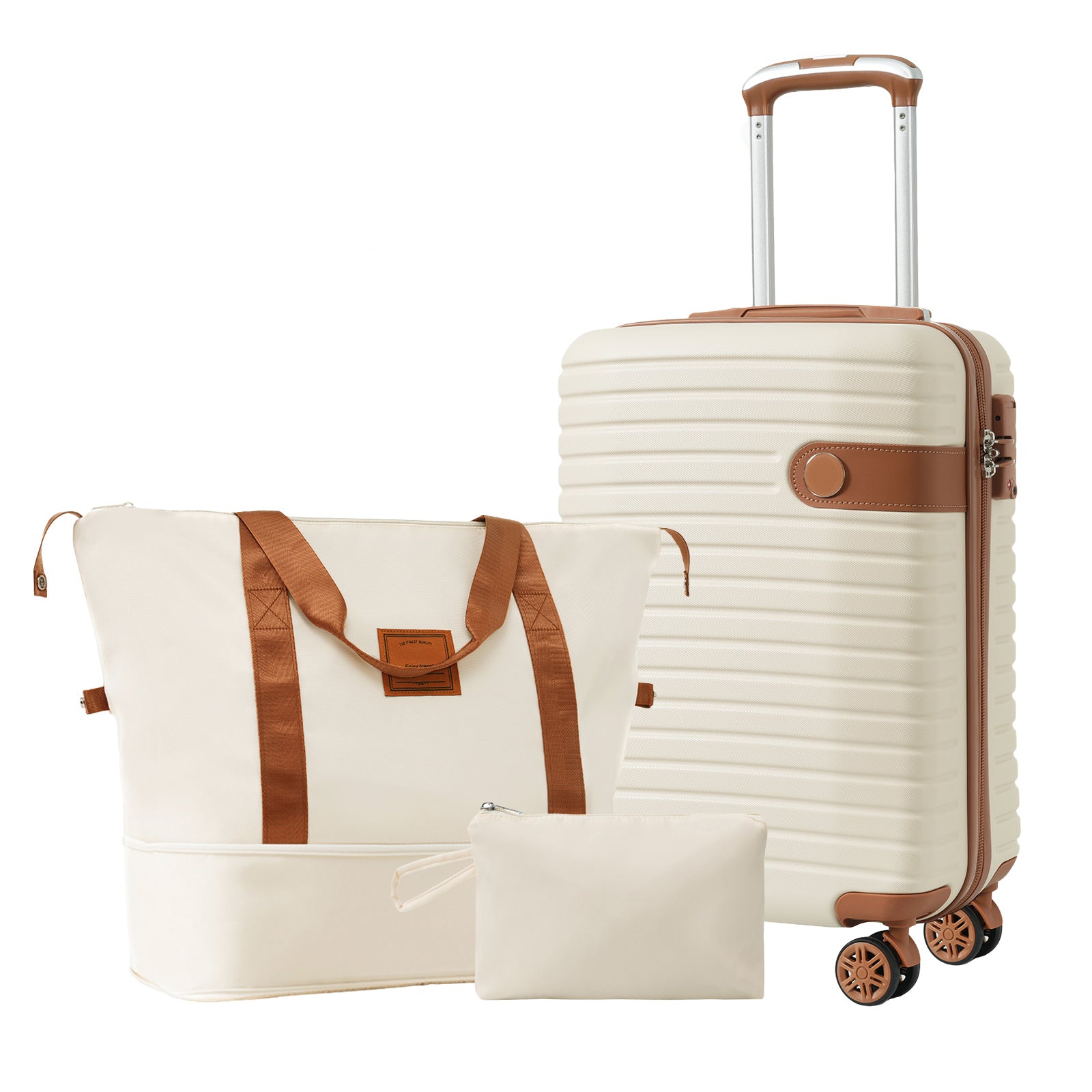 Luggage Sets 3 Piece Carry On Luggage 22x14x9 Airline Approved, Lightweight Hardshell ABS Suitcases With Wheels, 20 Inch, Cream