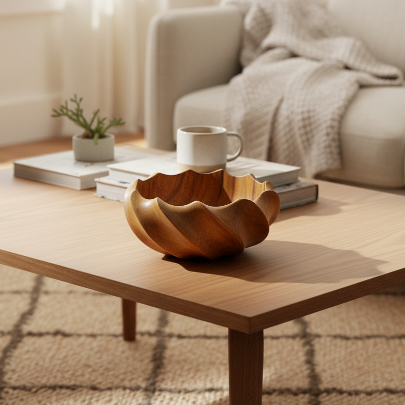 FlowCurved Fluted Teak Bowl