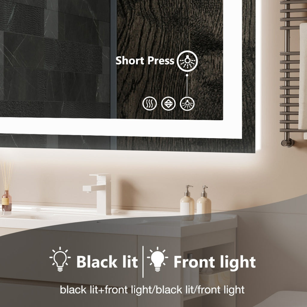 Anti-fog LED Bathroom Mirror With Dual Light Source And Three Lighting Modes - 36x48