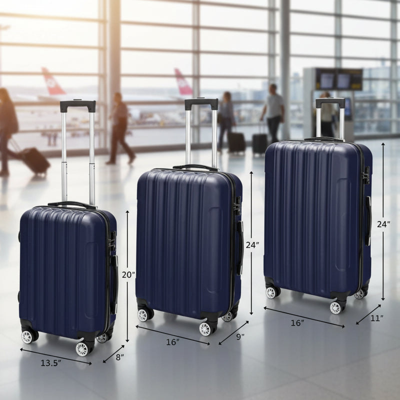 3-in-1 Multifunctional Large Capacity Traveling Storage Suitcase Luggage Set Navy Blue