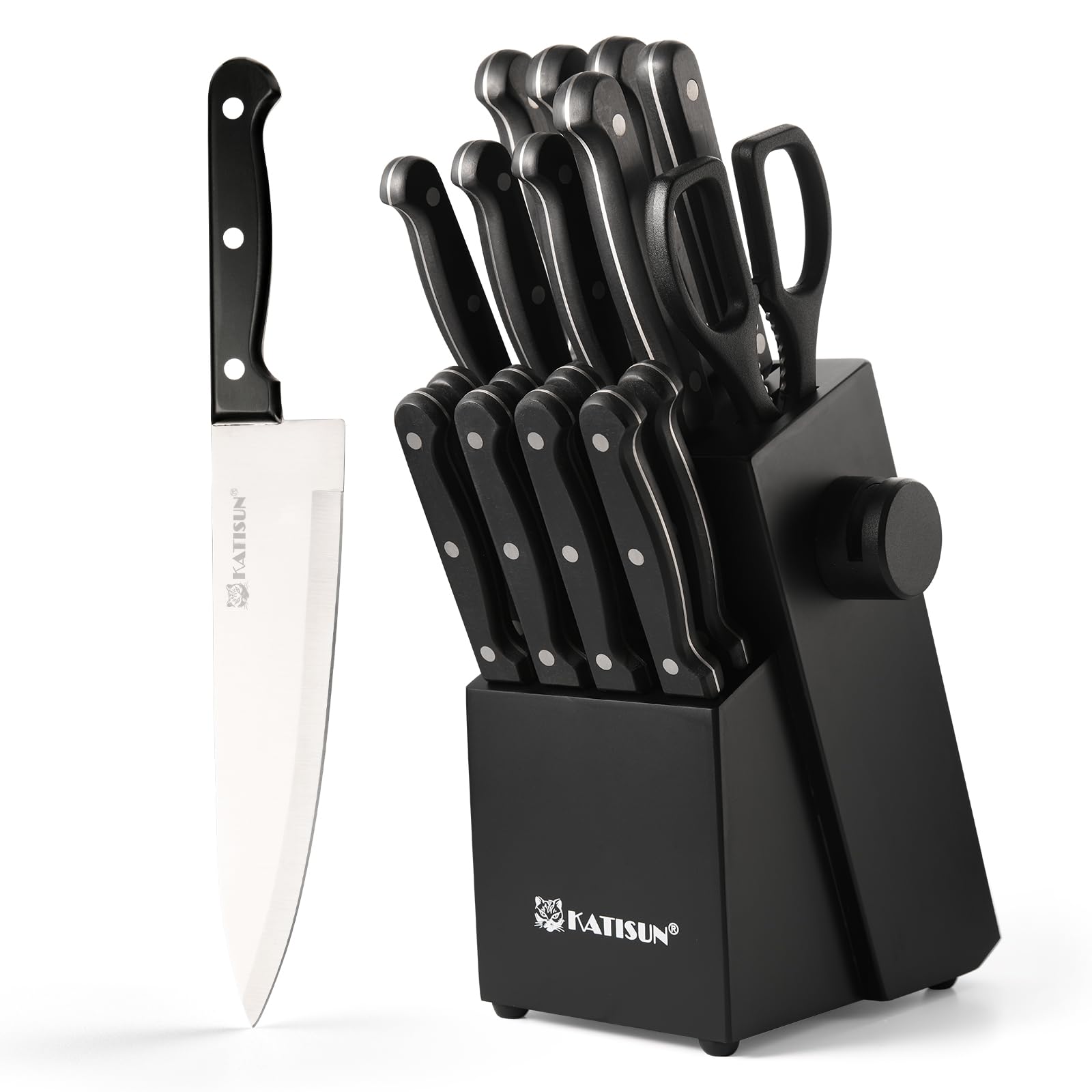 19-piece Knife Set, German Steel, Durable, Dishwasher-safe, Kitchen Knife Set With Built-in Sharpener For Chopping, Slicing, Dicing And Cutting