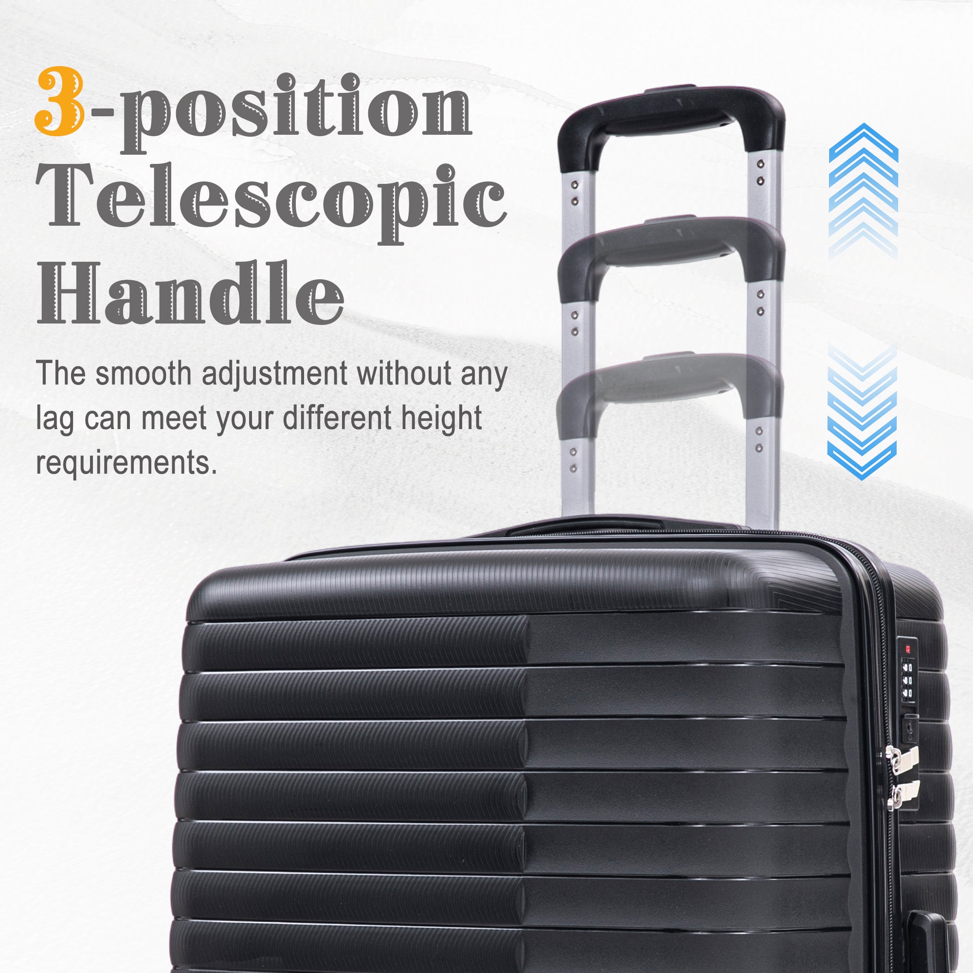 4 Pcs Luggage Set 14'' + 20'' +  24'' +  28'' - Spinner Wheels - Carry On Suitcase, Iron Pull Rod, Combination Password Lock, 14 Cosmetic Case Black