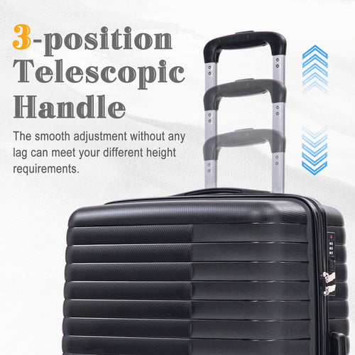 4 Pcs Luggage Set 14'' + 20'' +  24'' +  28'' - Spinner Wheels - Carry On Suitcase, Iron Pull Rod, Combination Password Lock, 14 Cosmetic Case Black