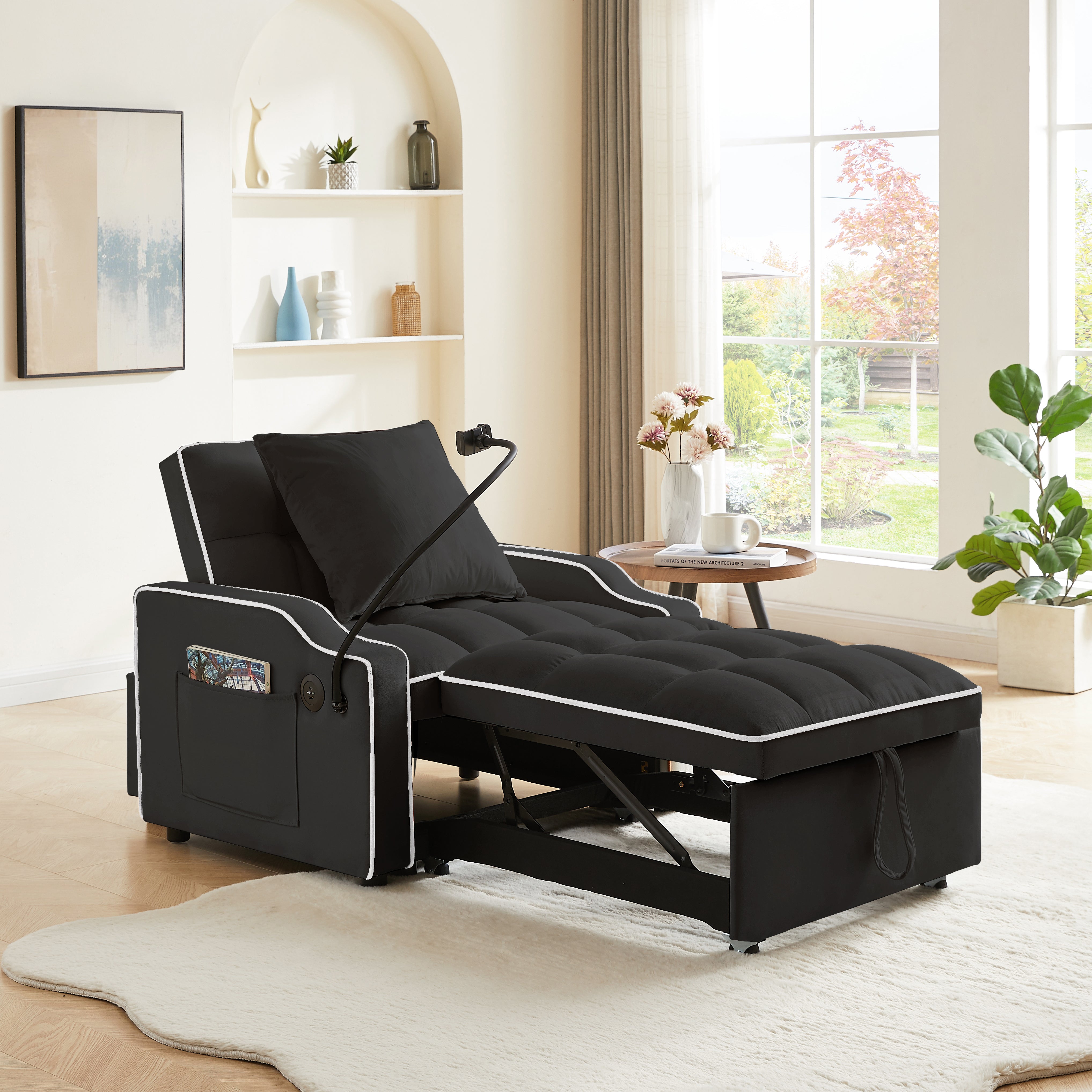 Sleeper Sofa Chair Bed, 3 In 1 Convertible Sofa Chair With With Adjustable Backrest & Phone Holder & USB, Type-C, Adjustable Recliner, Armchair For Living Room Bedroom Apartment...