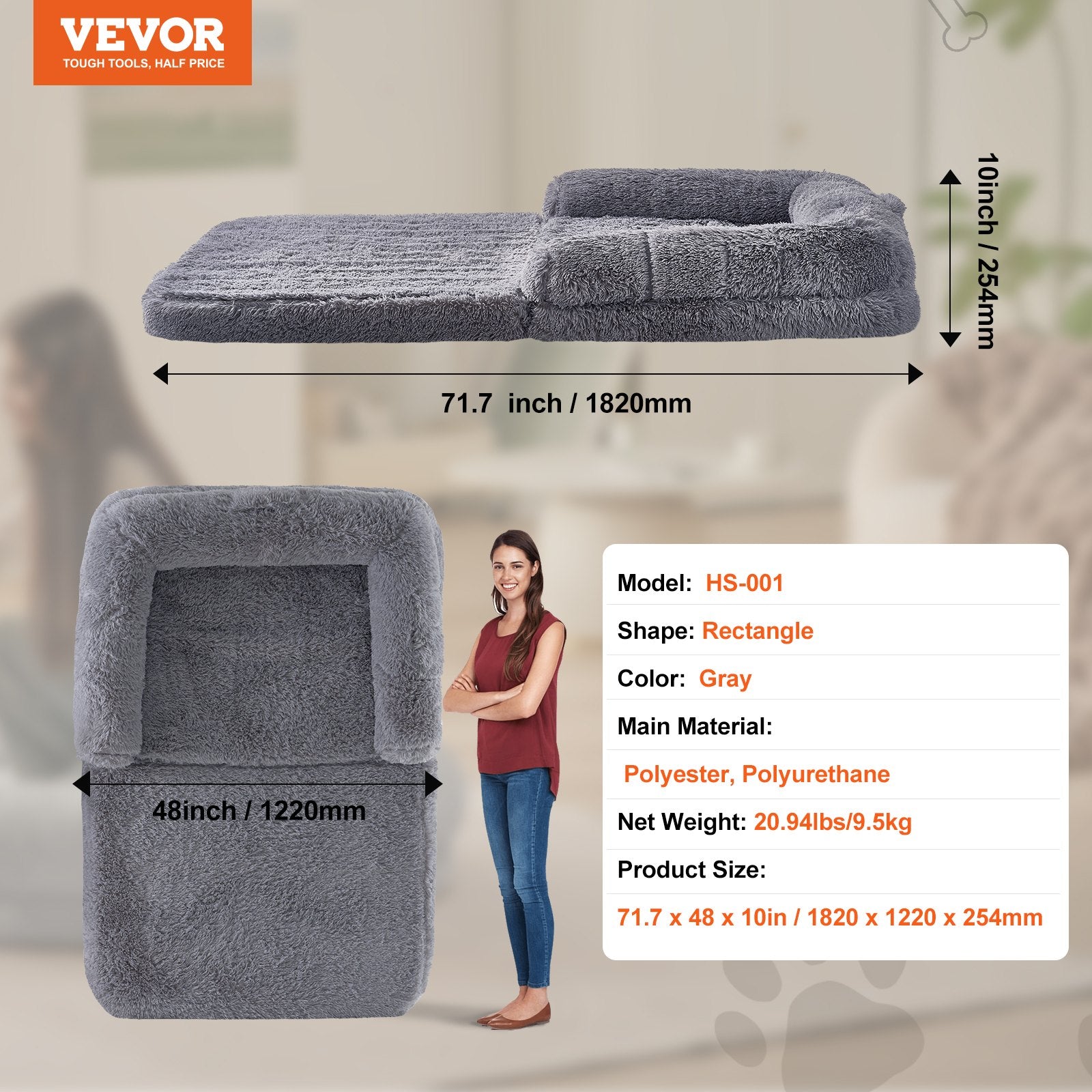 VEVOR Human Dog Bed 72in x 48in x 10in Large Human Size Dog Bed Washable PV Velvet