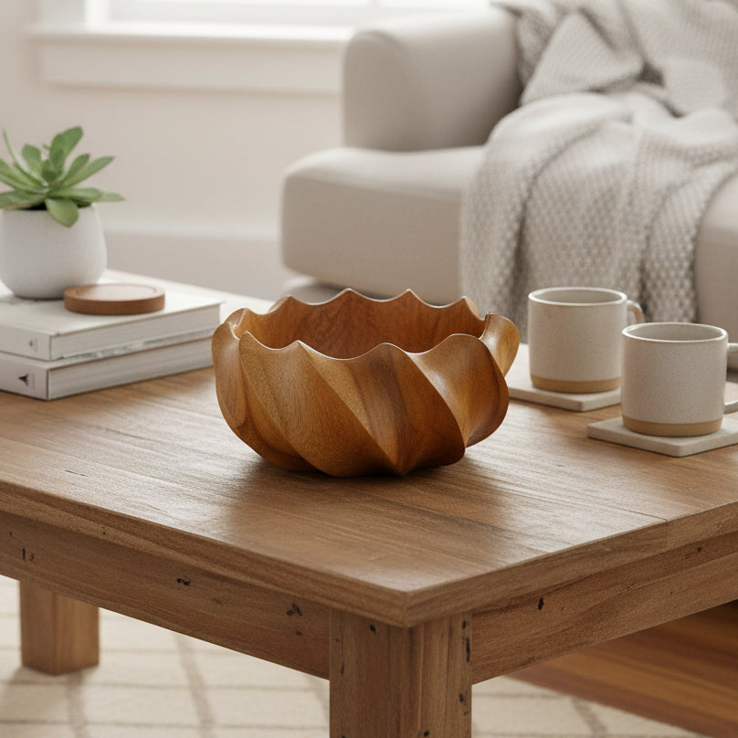 FlowCurved Fluted Teak Bowl